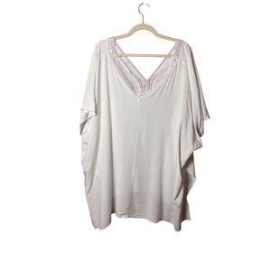 Womens Kaftan Top 3XL White Crochet Lace Trim Boho Coastal Coverup Bridal Grad